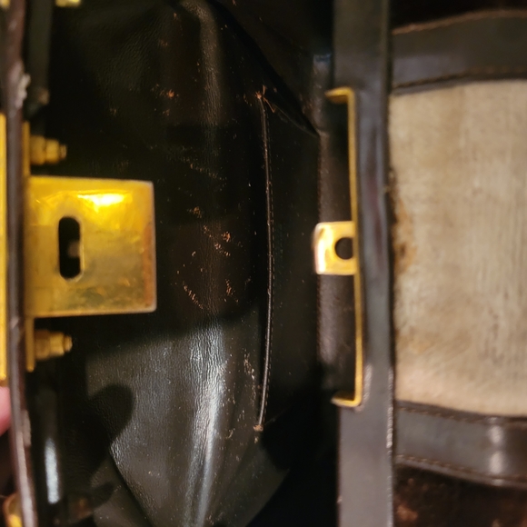 Brown and Cream Satchel with Gold-Tone Frame - Picture 8 of 11